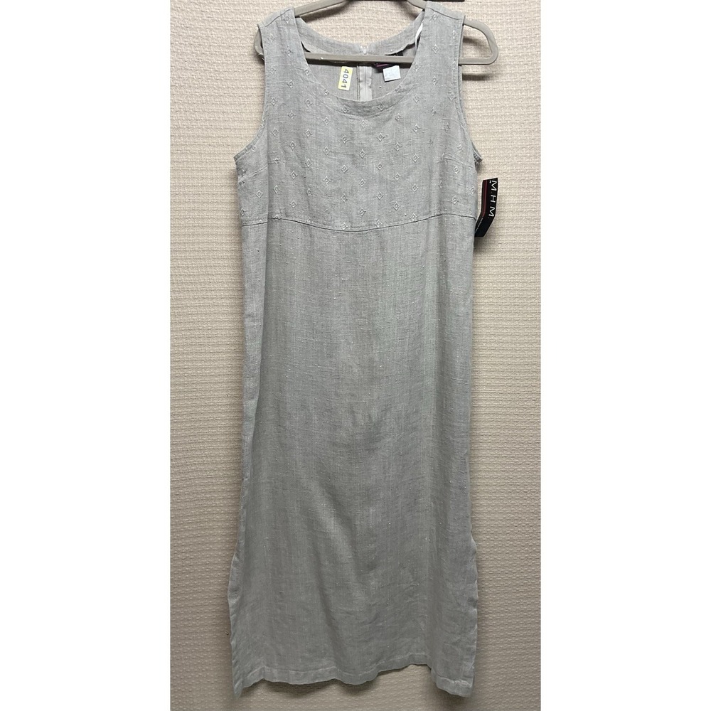 Vtg Melissa Harper Boho Linen Dress‎ Size 14 Gray Embroidered Folk Cottagecore